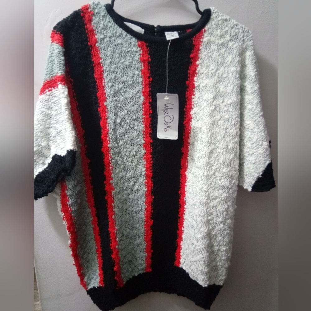 Vintage 1970's, Wye Oaks, Women's, Sweater, Size 24W/44, Color Black, Red